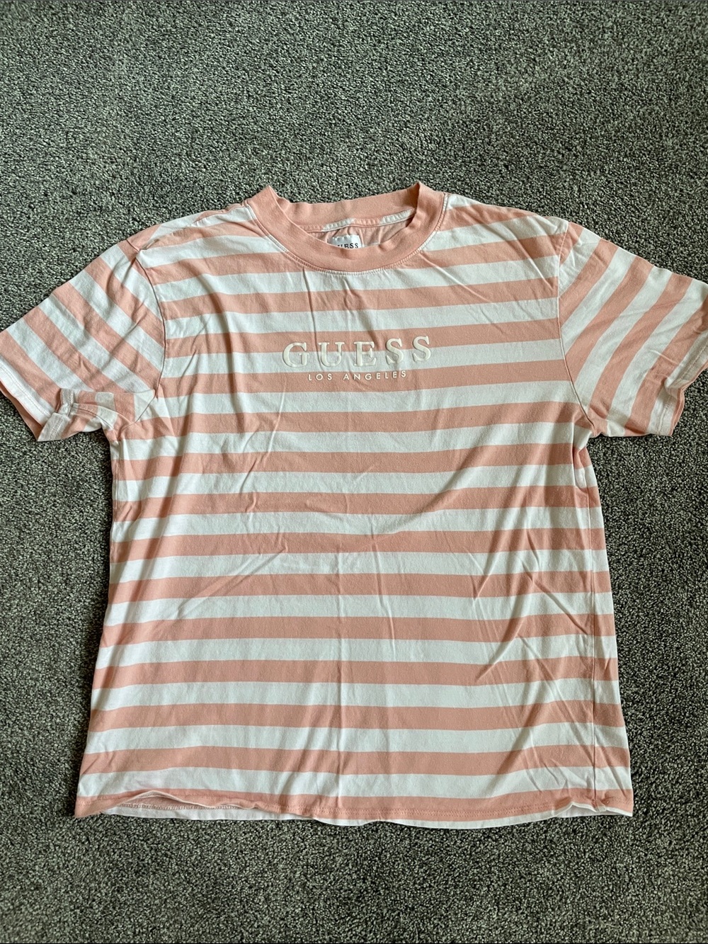 Guess Pink and White Striped Logo Tee